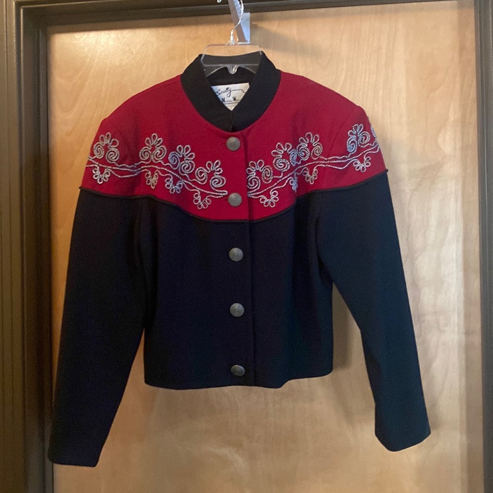Scully By Marsha Wright Black Wool Vintage Jacket with Shoulder Pads; size L